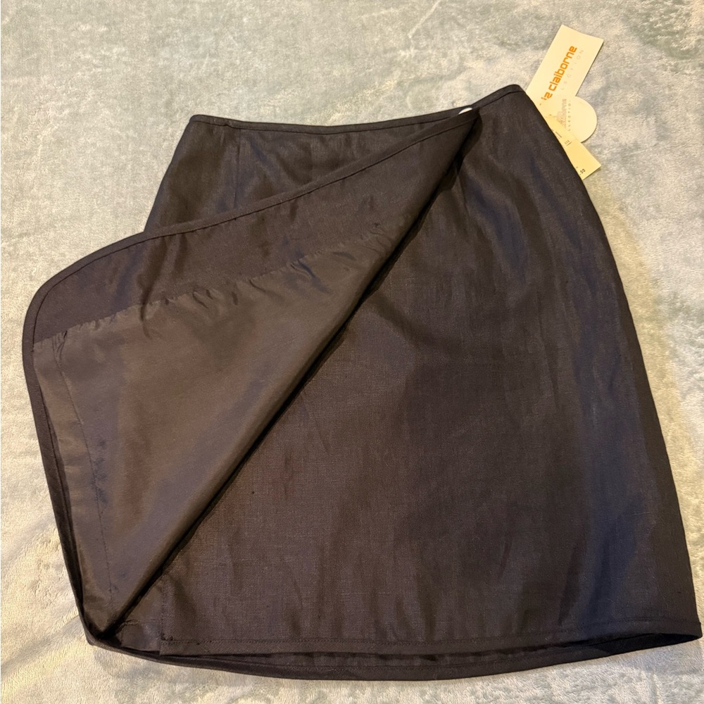 LIZ CLAIBORNE BLACK LINEN WRAP SKIRT, Size 8 NWT